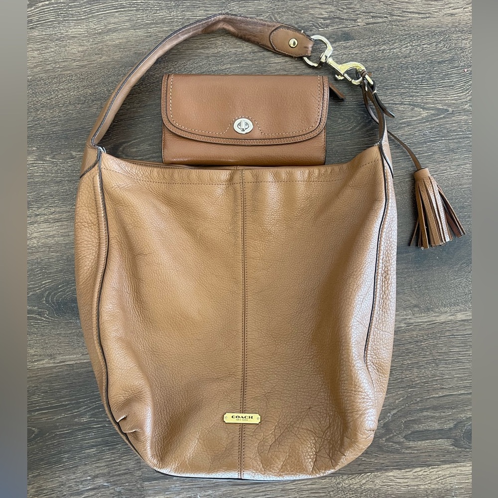 Coach Avery Tan Leather Shoulder Bag and Wallet Set